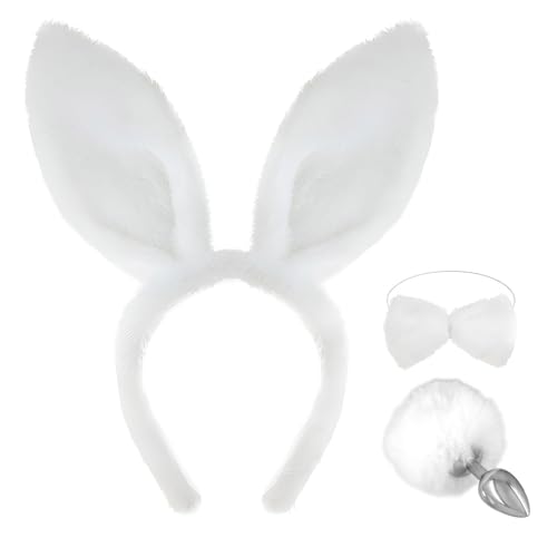Heavelove Hasenohren, 3-teiliges Hasenkostüm-Set, Hasenohren mit Fliege und Schwanz, Hasenohren für Damen, Weiß Heavelove Hasenohren, 3-teiliges Hasenkostüm-Set, Hasenohren mit Fliege und Schwanz, Hasenohren für Damen, Weiß von Heavelove