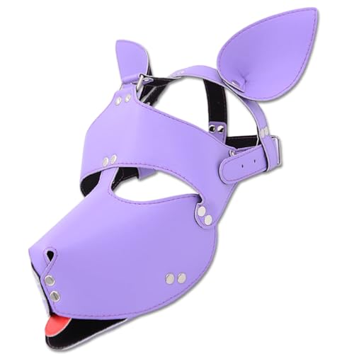 Punk Leder Hollow Out Vollgesichtsmaske Handgemachte Hundemaske Cosplay Steampunk Halloween Kostüm Requisiten (Lila) von Heavelove