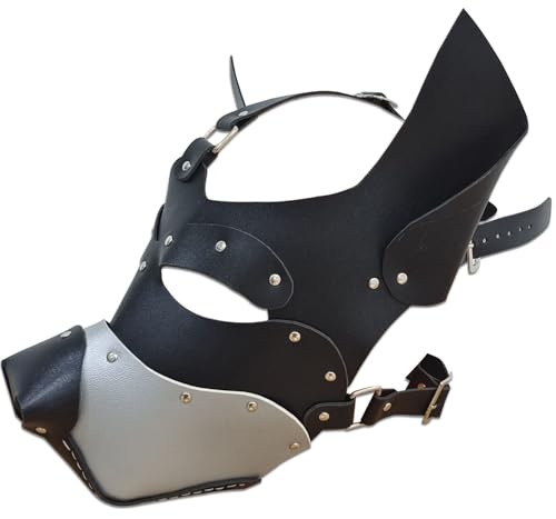 Punk Leder Hollow Out Vollgesichtsmaske Handgemachte Hundemaske Cosplay Steampunk Halloween Kostüm Requisiten (Schwarz/Silber) von Heavelove