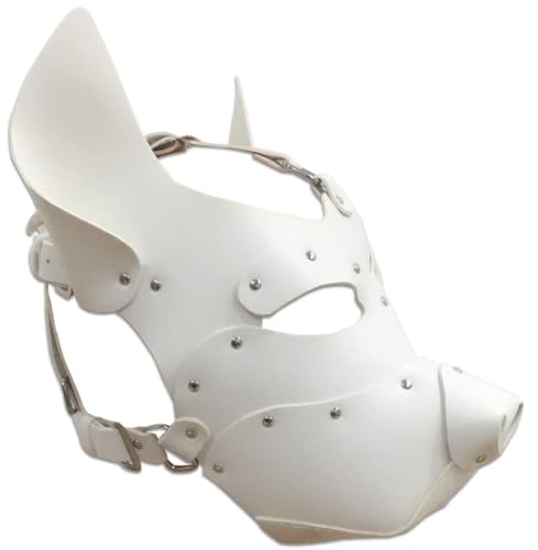 Punk Leder Hollow Out Vollgesichtsmaske Handgemachte Hundemaske Cosplay Steampunk Halloween Kostüm Requisiten (Weiß) von Heavelove