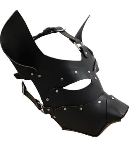 Punk-Leder-Vollgesichtsmaske, handgefertigt, für Cosplay, Steampunk, Halloween-Kostüm, Requisiten (Schwarz-2) von Heavelove