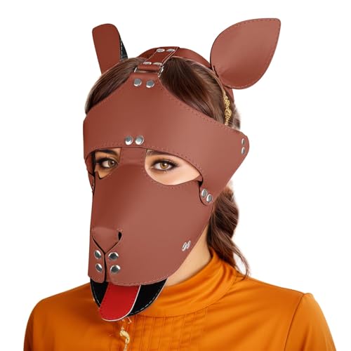 Punk-Leder-Vollgesichtsmaske, handgefertigt, für Cosplay, Steampunk, Halloween-Kostüm, Requisiten (braun) von Heavelove