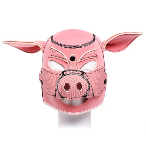 Schweinemaske, Tierkopf, Welpenhaube, Ledermaske für Partyspiele, Halloween-Masken, Kostüm, Vollgesicht, Valentinstag, Haustierspiel für Männer und Frauen (Rosa) von Heavelove