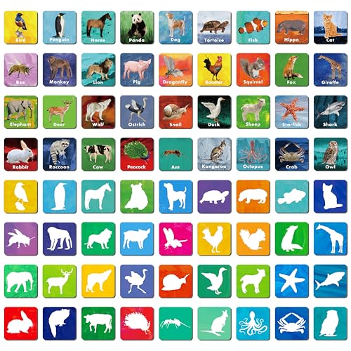 Hebayy 108 PCS Gedächtnisspiel, 72 Tierkarten & 36 Schattenkarten, 36 Paare echte Tiere für Kleinkinder, Vorschulkinder, Kinder im Alter von 4, 5, 6 Jahren (5cm x 5cm) von Hebayy