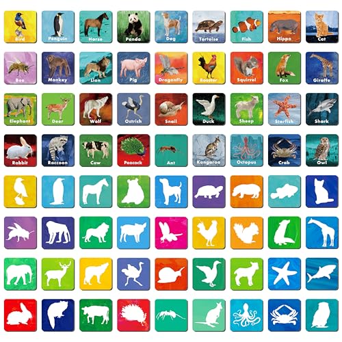 108 PCS Gedächtnisspiel, 72 Tierkarten & 36 Schattenkarten, 36 Paare echte Tiere für Kleinkinder, Vorschulkinder, Kinder im Alter von 4, 5, 6 Jahren (5cm x 5cm) von Hebayy
