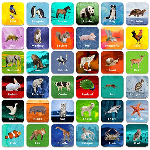 36 Paar Tiermemoryspiel mit abwischbarer Kartenrückseite zum Finden von Tierpaaren (englische Version, alle Karten im Format 5x5 cm) von Hebayy