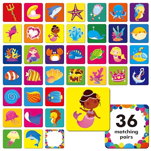 Hebayy 72 Stück Mermaid World Memory Matching Game, Marine World Matching Karten für Kleinkinder, 36 Paare Prinzessin/Diamant/Tier Memory Karten, pädagogisches Spielzeug für Vorschulkinder im Alter Hebayy 72 Stück Mermaid World Memory Matching Game, Marine World Matching Karten für Kleinkinder, 36 Paare Prinzessin/Diamant/Tier Memory Karten, pädagogisches Spielzeug für Vorschulkinder im Alter von Hebayy