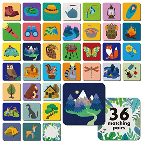 Hebayy Memory-Matching-Spiel, 72 Camping-Themen-Matching-Karten für Kleinkinder 36 Designs Memory Cards Lernspielzeug für Vorschule 4 5 6 Jahre alt von Hebayy