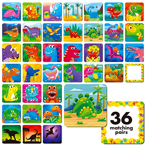 Hebayy Memory Matching Spiel, 72 PCS Dinosaurier Matching Cards für Kleinkinder 36 Paare Memory Cards Lernspielzeug für Vorschule 4 5 6 Jahre alt von Hebayy