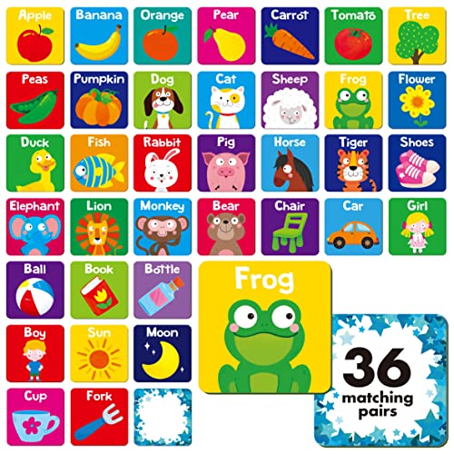 Memory Matching Spiel, 72 PCS First Words Matching Cards für Kleinkinder 36 Paare Memory Cards Lernspielzeug für Vorschule 4 5 6 Jahre alt von Hebayy