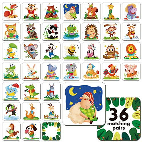 Memory-Matching-Spiel, 72 PCS-Tier-Matching-Karten für Kleinkinder 36 Designs Speicherkarten Lernspielzeug für Vorschule 4 5 6 Jahre alt von Hebayy