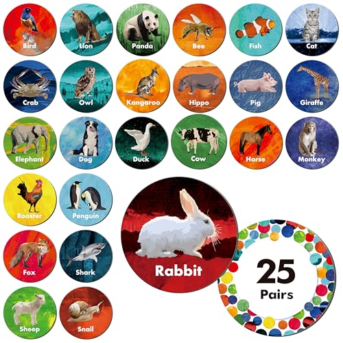 Realistisches Tierspiel, 50 runde Tier-Gedächtniskarten für Kleinkinder, 25 Paare von echten Tier-Gedächtniskarten, pädagogisches Spielzeug von Hebayy