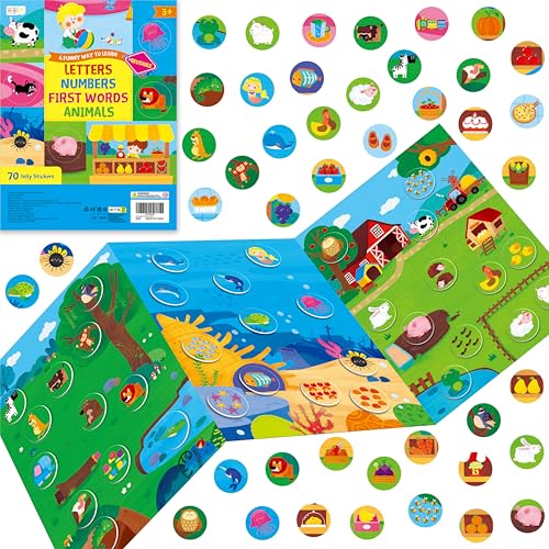 Jelly Sticker Matching Game, 70 Reusable Jelly Stickers-Letters Numbers Animals Foods First Words Waterproof Gel Decals Craft Activity Book Preschool Learning Toy & Game for Preschool Kids Jelly Sticker Matching Game, 70 Reusable Jelly Stickers-Letters Numbers Animals Foods First Words Waterproof Gel Decals Craft Activity Book Preschool Learning Toy & Game for Preschool Kids von Hebayy