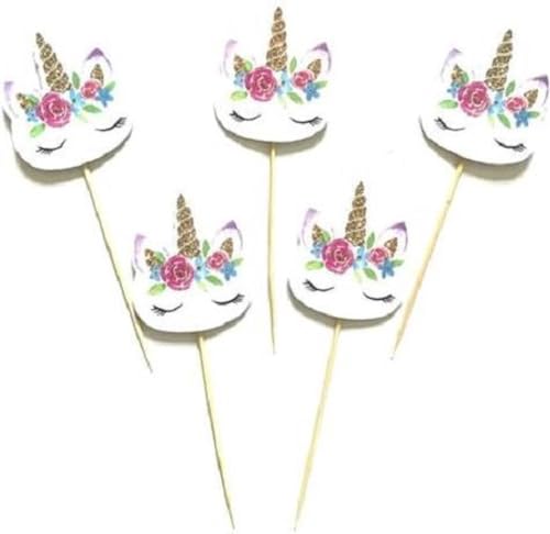 24 Stück - Einhorn - Blumengesicht - Cocktail- und Kuchenstecher für Cupcakes - Party - Kuchen - ab Heble 24 Stück - Einhorn - Blumengesicht - Cocktail- und Kuchenstecher für Cupcakes - Party - Kuchen - ab Heble von Heble