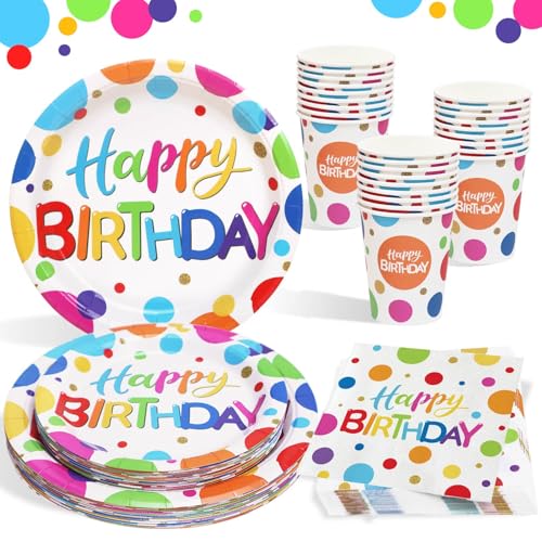 Heboland Pappteller Kindergeburtstag bunt Polka Dot Design Partygeschirr Set Geburtstag 125pcs Pappteller Pappbecher Servietten für Erwachsene Jungen Mädchen Geburtstagsdeko, 25 Gäste Heboland Pappteller Kindergeburtstag bunt Polka Dot Design Partygeschirr Set Geburtstag 125pcs Pappteller Pappbecher Servietten für Erwachsene Jungen Mädchen Geburtstagsdeko, 25 Gäste von Heboland