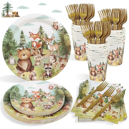 Heboland Waldtiere Geburtstag Deko Pappteller Set, 125pcs Pappteller Kindergeburtstag Pappbecher Servietten für Geburtstagsdeko Junge Mädchen, 25 Gäste Heboland Waldtiere Geburtstag Deko Pappteller Set, 125pcs Pappteller Kindergeburtstag Pappbecher Servietten für Geburtstagsdeko Junge Mädchen, 25 Gäste von Heboland