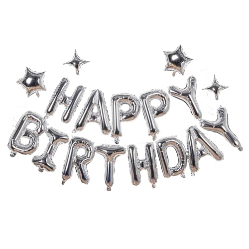 Hebterrka Silber Happy Birthday Banner Ballon Aluminiumfolie 16 Zoll Buchstaben, 10 Zoll Fünfzackiger Stern Vierzackiger Stern Geeignet für Kinder, Party Dekoration Zubehör Hebterrka Silber Happy Birthday Banner Ballon Aluminiumfolie 16 Zoll Buchstaben, 10 Zoll Fünfzackiger Stern Vierzackiger Stern Geeignet für Kinder, Party Dekoration Zubehör von Hebterrka