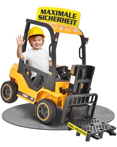 HECHT Kinder Elektro Gabelstapler 12 V – 2 × 40 W Motoren - Mit Fernbedienung - Ferngesteuertes Elektroauto ab 3 Jahre - Bis 6 km/h - Inkl. Palette - 35 kg Traglast (Gelb) von Hecht