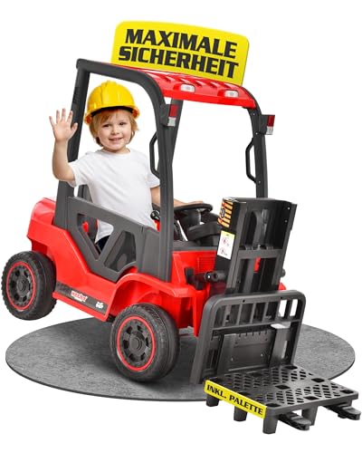 HECHT Kinder Elektro Gabelstapler 12 V – 2 × 40 W Motoren - Mit Fernbedienung - Ferngesteuertes Elektroauto ab 3 Jahre - Bis 6 km/h - Inkl. Palette - 35 kg Traglast (Rot) von Hecht