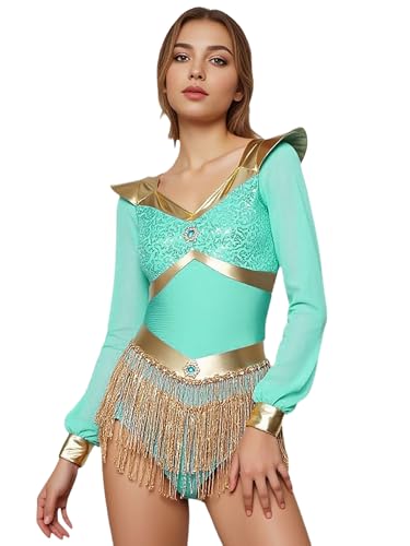 Hedmy Damen Arabische Prinzessin Kostüm Glitzer Quasten Strass Pailletten Body Karneval Halloween Orientalische Arabische Tanzkostüm Hellgrün XXL Hedmy Damen Arabische Prinzessin Kostüm Glitzer Quasten Strass Pailletten Body Karneval Halloween Orientalische Arabische Tanzkostüm Hellgrün XXL von Hedmy