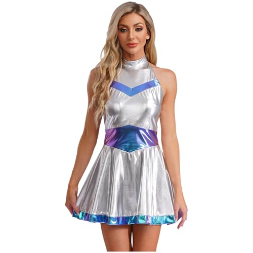 Hedmy Damen Astronauten Kostüm Metallic Kleid A-Linien Kurzes Kleid Fasching Karneval Cosplay Verkleidung Blau XXL Hedmy Damen Astronauten Kostüm Metallic Kleid A-Linien Kurzes Kleid Fasching Karneval Cosplay Verkleidung Blau XXL von Hedmy