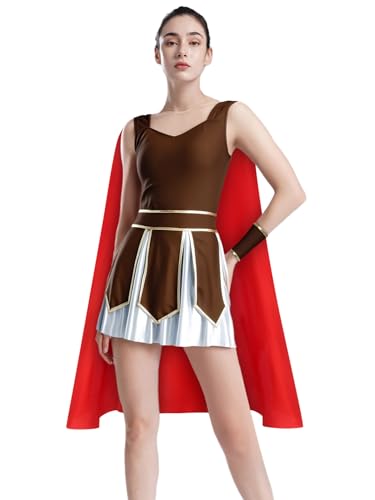 Hedmy Damen Kostüm Gladiator Römische Kriegerin Kostüm Kleid Umhang Und Armstulpen Halloween Karneval Party Outfit Braun XXL Hedmy Damen Kostüm Gladiator Römische Kriegerin Kostüm Kleid Umhang Und Armstulpen Halloween Karneval Party Outfit Braun XXL von Hedmy