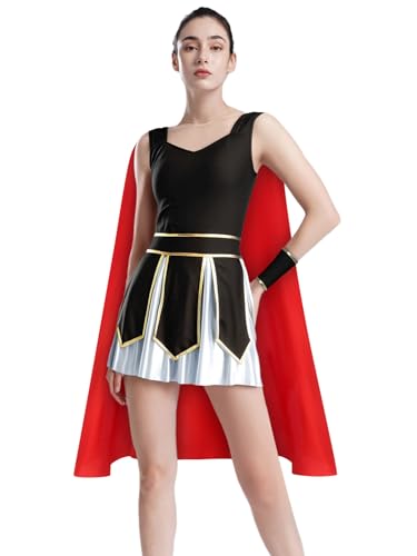 Hedmy Damen Kostüm Gladiator Römische Kriegerin Kostüm Kleid Umhang Und Armstulpen Halloween Karneval Party Outfit Schwarz XXL Hedmy Damen Kostüm Gladiator Römische Kriegerin Kostüm Kleid Umhang Und Armstulpen Halloween Karneval Party Outfit Schwarz XXL von Hedmy