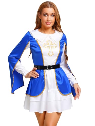 Hedmy Damen Kostüm Musketier Karneval Halloween Mittelalter Schwertkämpfer Cosplay Kleidung Faschingskostüm Königsblau L von Hedmy