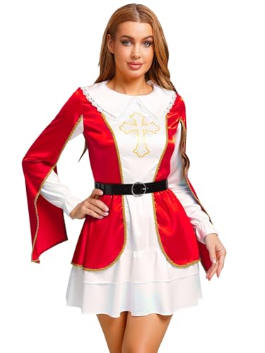 Hedmy Damen Kostüm Musketier Karneval Halloween Mittelalter Schwertkämpfer Cosplay Kleidung Faschingskostüm Rot S von Hedmy