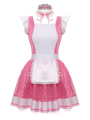 Hedmy Damen Maid Outft Dienstmädchen Kostüm Kleid Pailletten Tütü Spitze Schürze Und Halsband Fasching Karneval Kostüm Rosa M Hedmy Damen Maid Outft Dienstmädchen Kostüm Kleid Pailletten Tütü Spitze Schürze Und Halsband Fasching Karneval Kostüm Rosa M von Hedmy