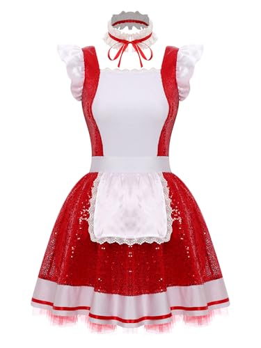 Hedmy Damen Maid Outft Dienstmädchen Kostüm Kleid Pailletten Tütü Spitze Schürze Und Halsband Fasching Karneval Kostüm Rot XXL Hedmy Damen Maid Outft Dienstmädchen Kostüm Kleid Pailletten Tütü Spitze Schürze Und Halsband Fasching Karneval Kostüm Rot XXL von Hedmy