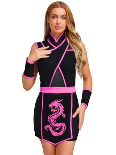 Hedmy Damen Ninja Kostüm Warrior Kämpfer Bodysuit Schürze Armband 3er Set Schattenkrieger Cosplay Karneval Faschingskostüme Hotpink XXL Hedmy Damen Ninja Kostüm Warrior Kämpfer Bodysuit Schürze Armband 3er Set Schattenkrieger Cosplay Karneval Faschingskostüme Hotpink XXL von Hedmy