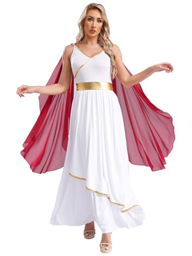Hedmy Damen Römische Göttin Antike Karneval Kostüm Römerin Griechisches Toga Kostüm Toga Kleid Ärmellos Abendkleider Griechin Faschingskostüm Burgundy XL von Hedmy