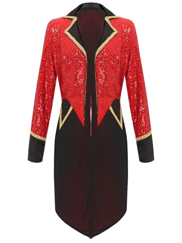 Hedmy Damen Zirkus Kostüm Halloween Pailletten Frack Revers Langarm Jacke Zirkusdirektorin Mantel Jäckchen Fasching Karneval Kostüm Rot L Hedmy Damen Zirkus Kostüm Halloween Pailletten Frack Revers Langarm Jacke Zirkusdirektorin Mantel Jäckchen Fasching Karneval Kostüm Rot L von Hedmy