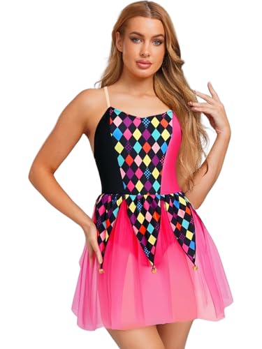 Hedmy Damen Zirkus Outfit Clown Kleid Karneval Halloween Kostüm Miss Hatter Cosplay Tutu Tanzkleid Hotpink XL Hedmy Damen Zirkus Outfit Clown Kleid Karneval Halloween Kostüm Miss Hatter Cosplay Tutu Tanzkleid Hotpink XL von Hedmy
