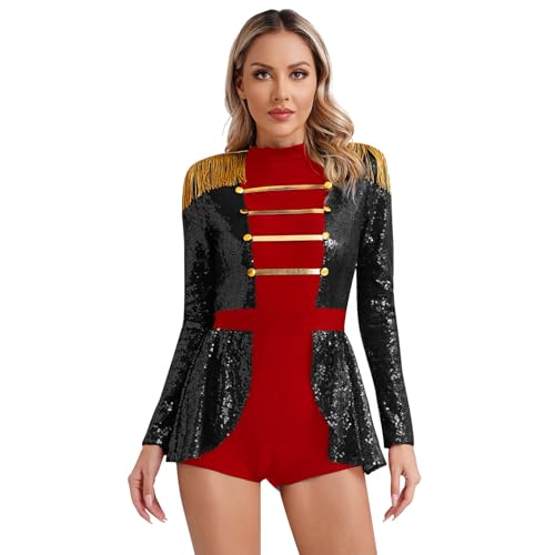 Hedmy Damen Zirkusdirektorin Kostüm Ringmaster Uniform Bodysuit mit Fransen Glitzer Leotard Jumpsuit Halloween Fasching Kostüm Schwarz XXL Hedmy Damen Zirkusdirektorin Kostüm Ringmaster Uniform Bodysuit mit Fransen Glitzer Leotard Jumpsuit Halloween Fasching Kostüm Schwarz XXL von Hedmy