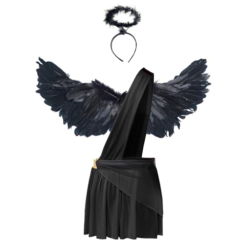Hedmy Griechischer Gott Kostüm Herren Fasching Pharao Ägypter Kostüm Halloween Griechischer König Kostüm mit Flügel und Haarreif Schwarz XXL von Hedmy