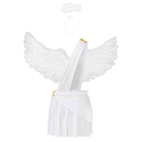 Hedmy Griechischer Gott Kostüm Herren Fasching Pharao Ägypter Kostüm Halloween Griechischer König Kostüm mit Flügel und Haarreif Weiß M von Hedmy