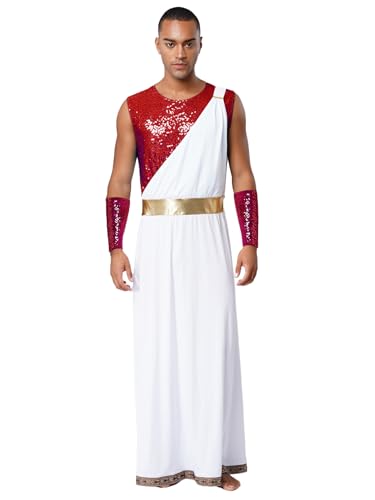 Hedmy Herren Griechischer Gott Kostüm Toga Antike Römer Imperator Cosplay Outfit Halloween Karnevalskostüme Burgundy XXL von Hedmy