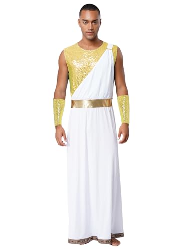 Hedmy Herren Griechischer Gott Kostüm Toga Antike Römer Imperator Cosplay Outfit Halloween Karnevalskostüme Gelb 3XL von Hedmy