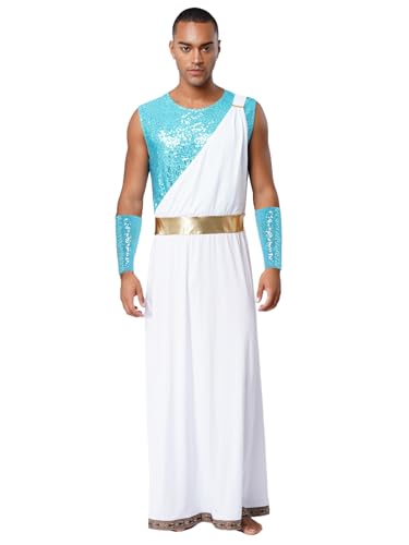 Hedmy Herren Griechischer Gott Kostüm Toga Antike Römer Imperator Cosplay Outfit Halloween Karnevalskostüme Hellblau 3XL von Hedmy