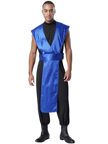 Hedmy Herren Ninja Kostüm Overall Japanischer Kämpfer Uniform Halloween Fasching Kostüm Cosplay Party Outfit Blau 3XL Hedmy Herren Ninja Kostüm Overall Japanischer Kämpfer Uniform Halloween Fasching Kostüm Cosplay Party Outfit Blau 3XL von Hedmy