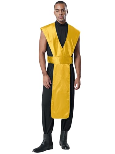 Hedmy Herren Ninja Kostüm Overall Japanischer Kämpfer Uniform Halloween Fasching Kostüm Cosplay Party Outfit Gelb XXL Hedmy Herren Ninja Kostüm Overall Japanischer Kämpfer Uniform Halloween Fasching Kostüm Cosplay Party Outfit Gelb XXL von Hedmy