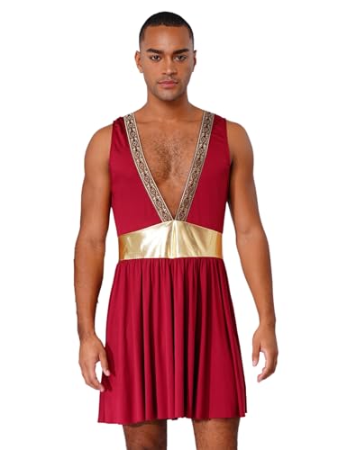 Hedmy Herren Römisches Kostüm Gladiator Outfit Klit Grieche Götter Kostüm Tunika Für Halloween Fasching Burgundy S Hedmy Herren Römisches Kostüm Gladiator Outfit Klit Grieche Götter Kostüm Tunika Für Halloween Fasching Burgundy S von Hedmy
