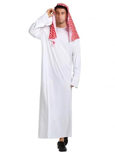 Hedmy Herren Scheich Kostüm Araber Kostüm Arabisches Weißes Gewand Mit Kopftuch Sultan Robe Turban Faschingskostüme Tupfen M Hedmy Herren Scheich Kostüm Araber Kostüm Arabisches Weißes Gewand Mit Kopftuch Sultan Robe Turban Faschingskostüme Tupfen M von Hedmy