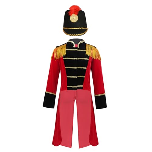 Hedmy Jungen Zirkus Kostüm Frack Mantel Vintage Mantel Jacke mit Hut Set für Festival Cosplay Performance 3-16 Jahre rot schwarz 158-164 Hedmy Jungen Zirkus Kostüm Frack Mantel Vintage Mantel Jacke mit Hut Set für Festival Cosplay Performance 3-16 Jahre rot schwarz 158-164 von Hedmy
