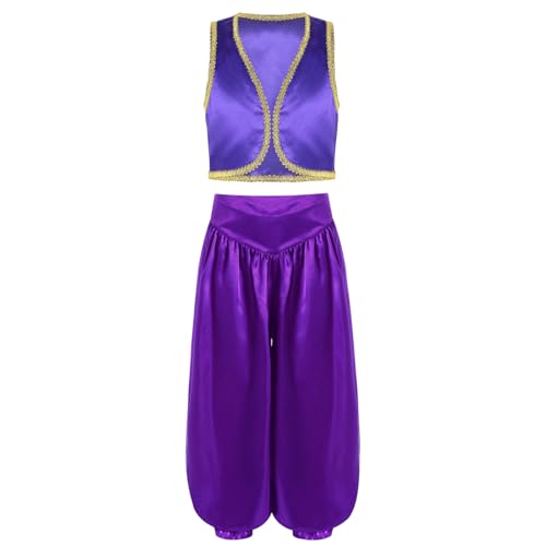 Hedmy Kinder Arabian Jungen Kostüm Set Weste mit Hose Halloween Karneval Fasching Cosplay Bekleidungsset Violett 134-140 von Hedmy