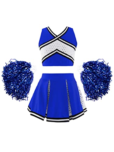 Hedmy Kinder Cheerleading Uniform Mädchen Schuloutfit Kostüm Tanzkleidung Karneval Fasching Party Halloween Kostüm Royal Blau 134-140 von Hedmy