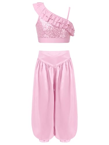 Hedmy Kinder Mädchen Bauchtanz Kostüm Set Pailletten Crop Top mit Satin Bloomers Hosen Fasching Karneval Tanz Outfit Rosa 134-140 Hedmy Kinder Mädchen Bauchtanz Kostüm Set Pailletten Crop Top mit Satin Bloomers Hosen Fasching Karneval Tanz Outfit Rosa 134-140 von Hedmy