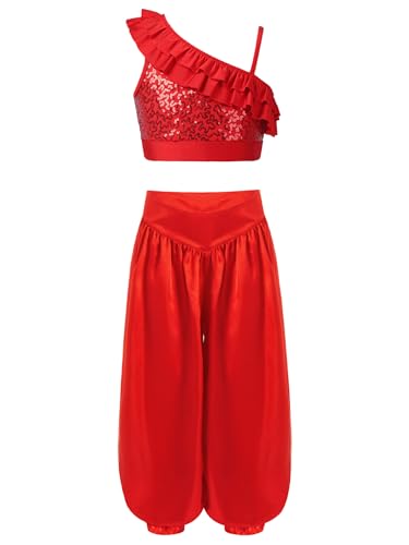 Hedmy Kinder Mädchen Bauchtanz Kostüm Set Pailletten Crop Top mit Satin Bloomers Hosen Fasching Karneval Tanz Outfit Rot 134-140 Hedmy Kinder Mädchen Bauchtanz Kostüm Set Pailletten Crop Top mit Satin Bloomers Hosen Fasching Karneval Tanz Outfit Rot 134-140 von Hedmy